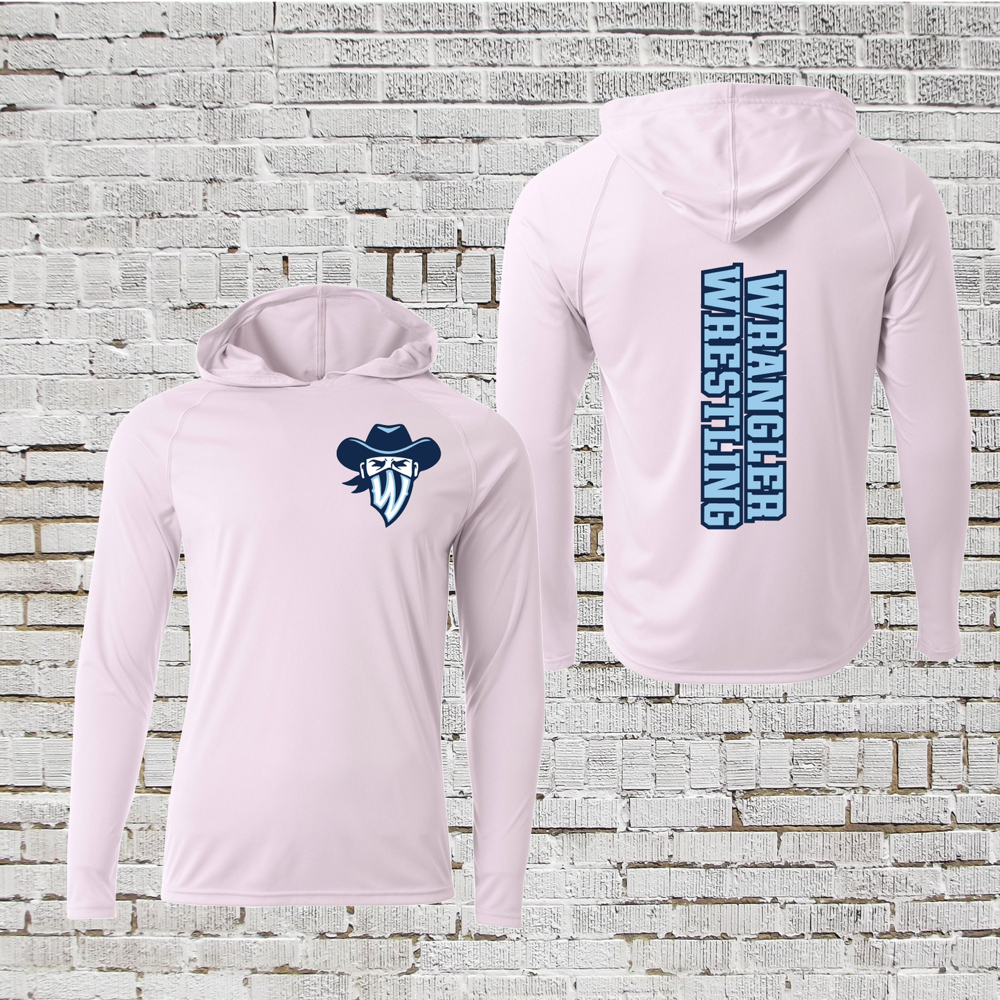 Wranglers Wrestling Long Sleeve Hoodie Tee, White Wranglers Hoodie Tee, Legacy Ranch Wrestling Hoodie Tee