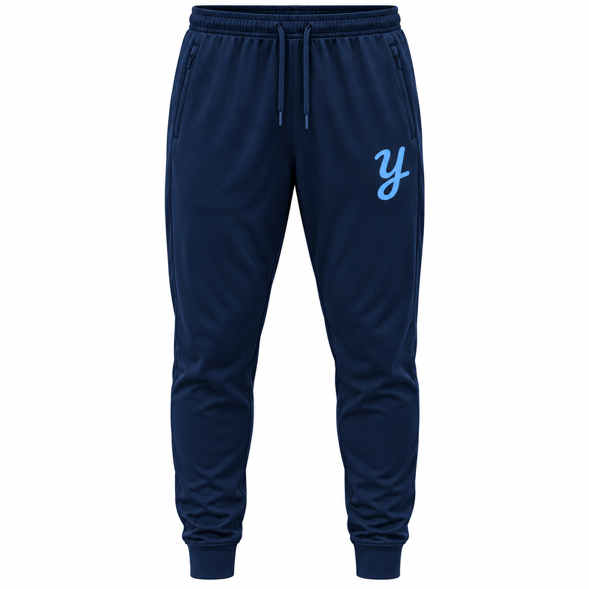 Yardbirds navy performance joggers front view with blue Y
