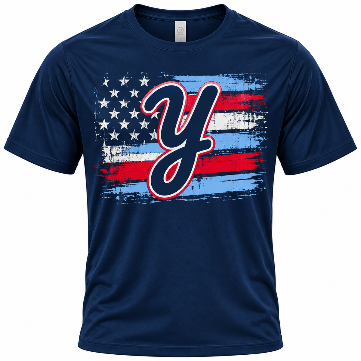 Navy Yardbirds vintage flag printed T-shirt front view