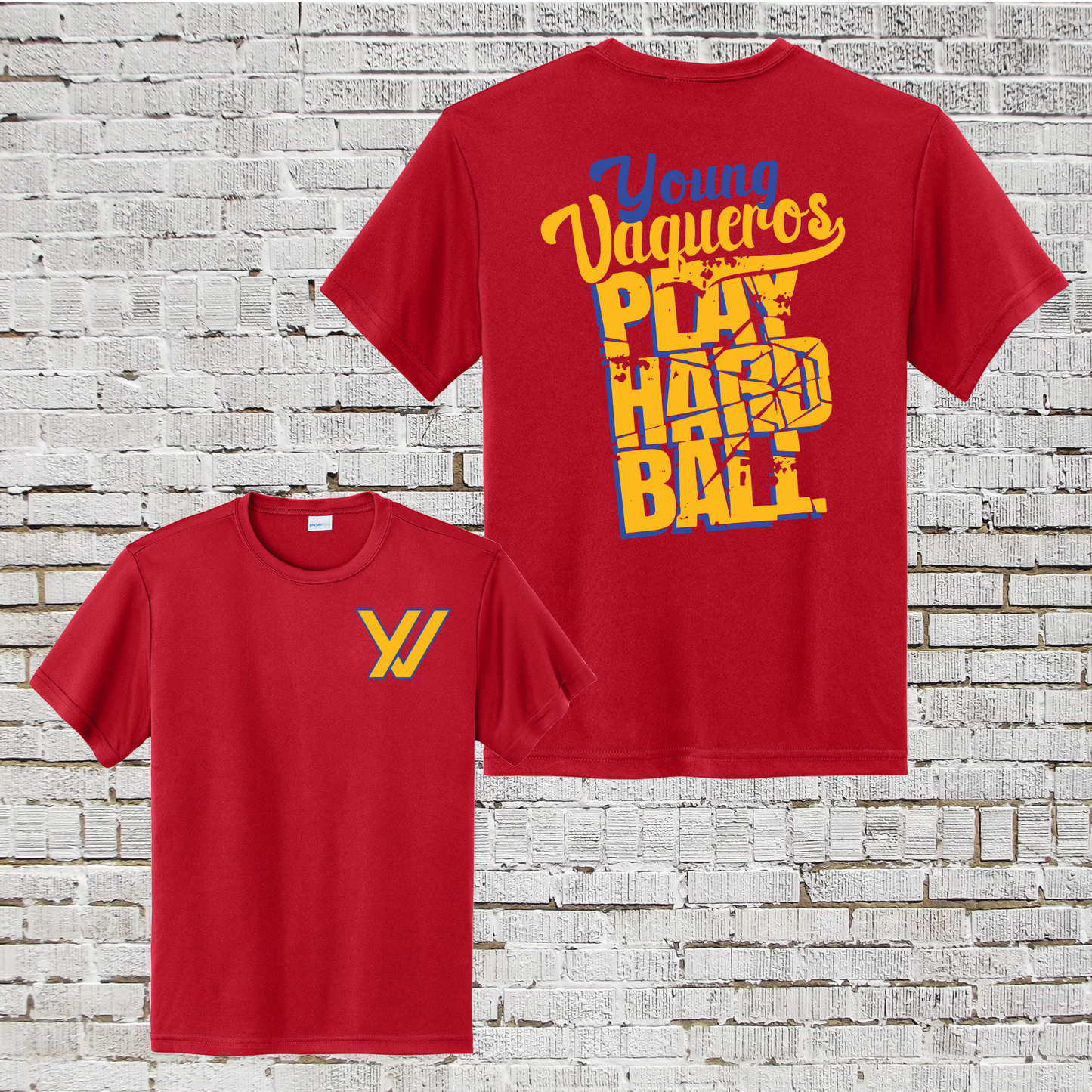 Young Vaqueros Tshirt, Play Hard Ball Tshirt, Red Vaqueros Tee, YV Logo Tee