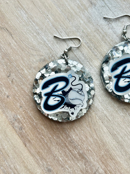 Silver Bombers Baseball Earrings, Bomb Earrings, Georgetown Bombers Jewelry