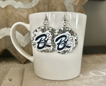 Silver Bombers Baseball Earrings, Bomb Earrings, Georgetown Bombers Jewelry