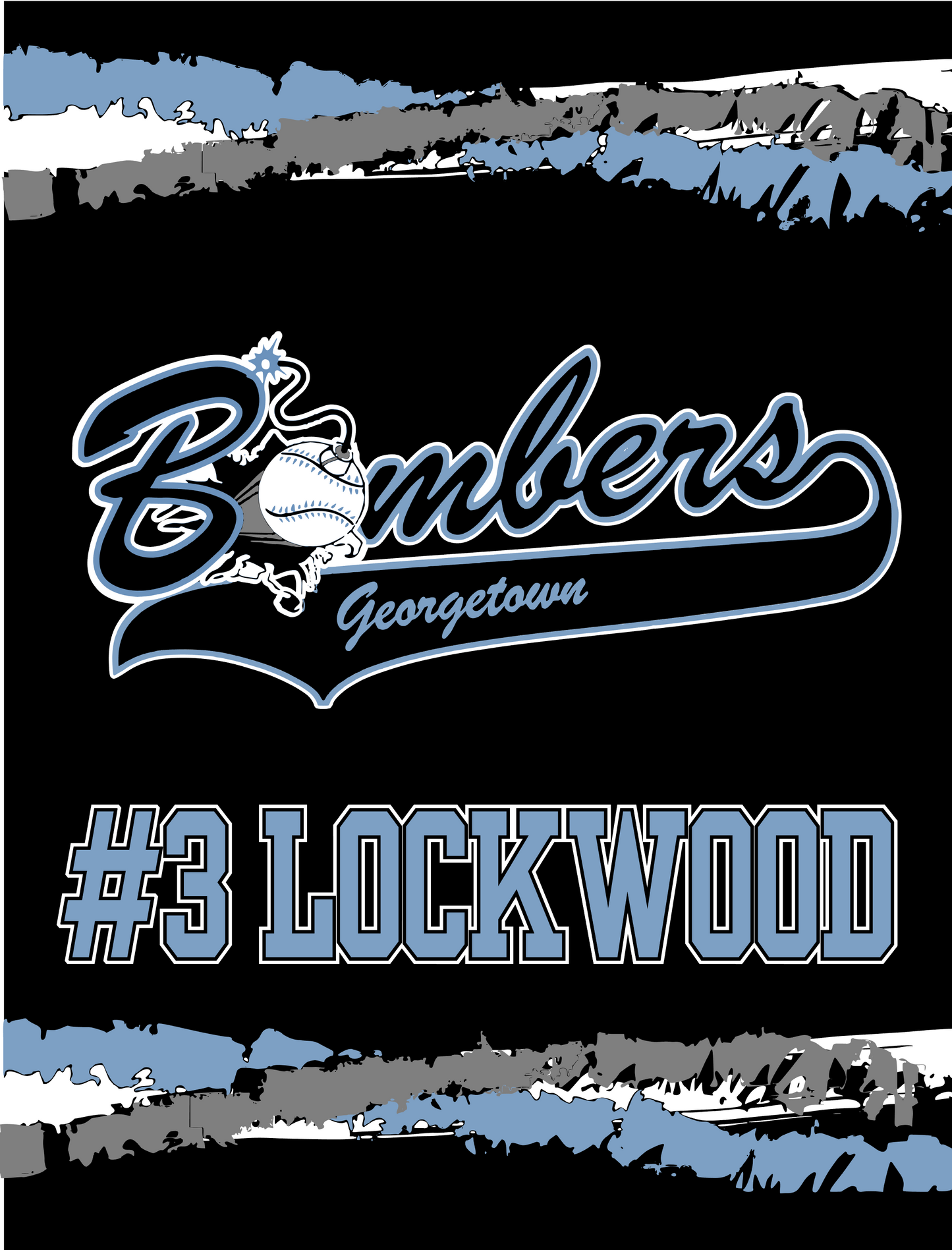 Georgetown Bombers Baseball 2 Sided Velveteen Blanket, Custom Player Sports Blanket, Player Name and Number  Minky Blanket