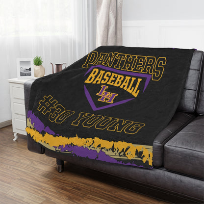 Panthers Baseball 1 Sided Velveteen Blanket, Custom Player Sports Blanket,