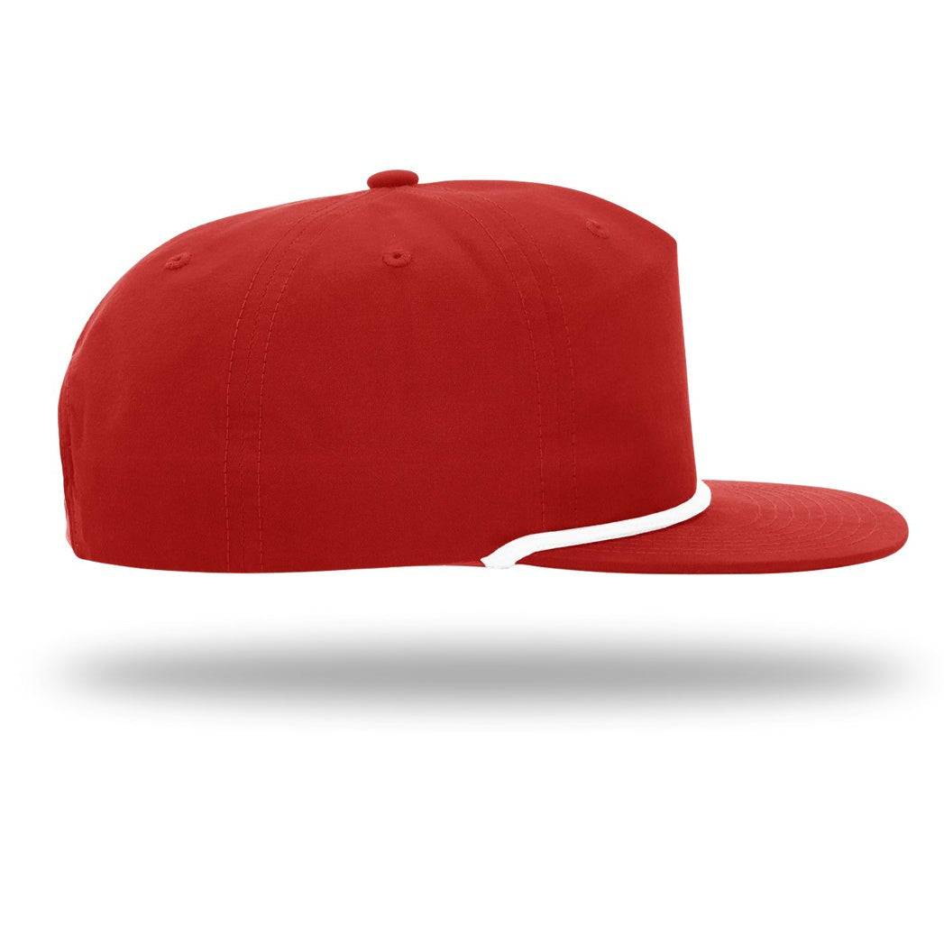 Red cap with white bill on a white background
