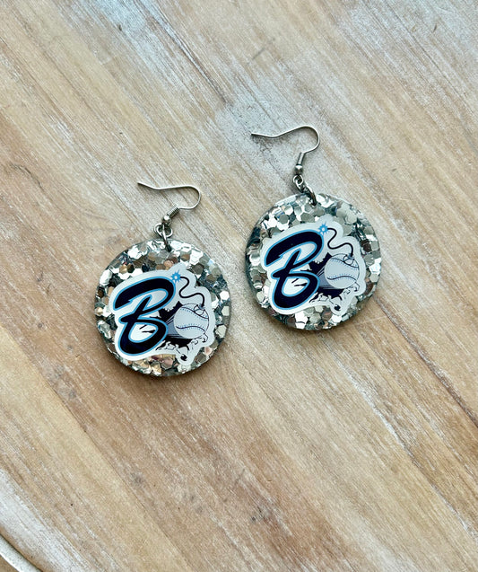 Silver Bombers Baseball Earrings, Bomb Earrings, Georgetown Bombers Jewelry