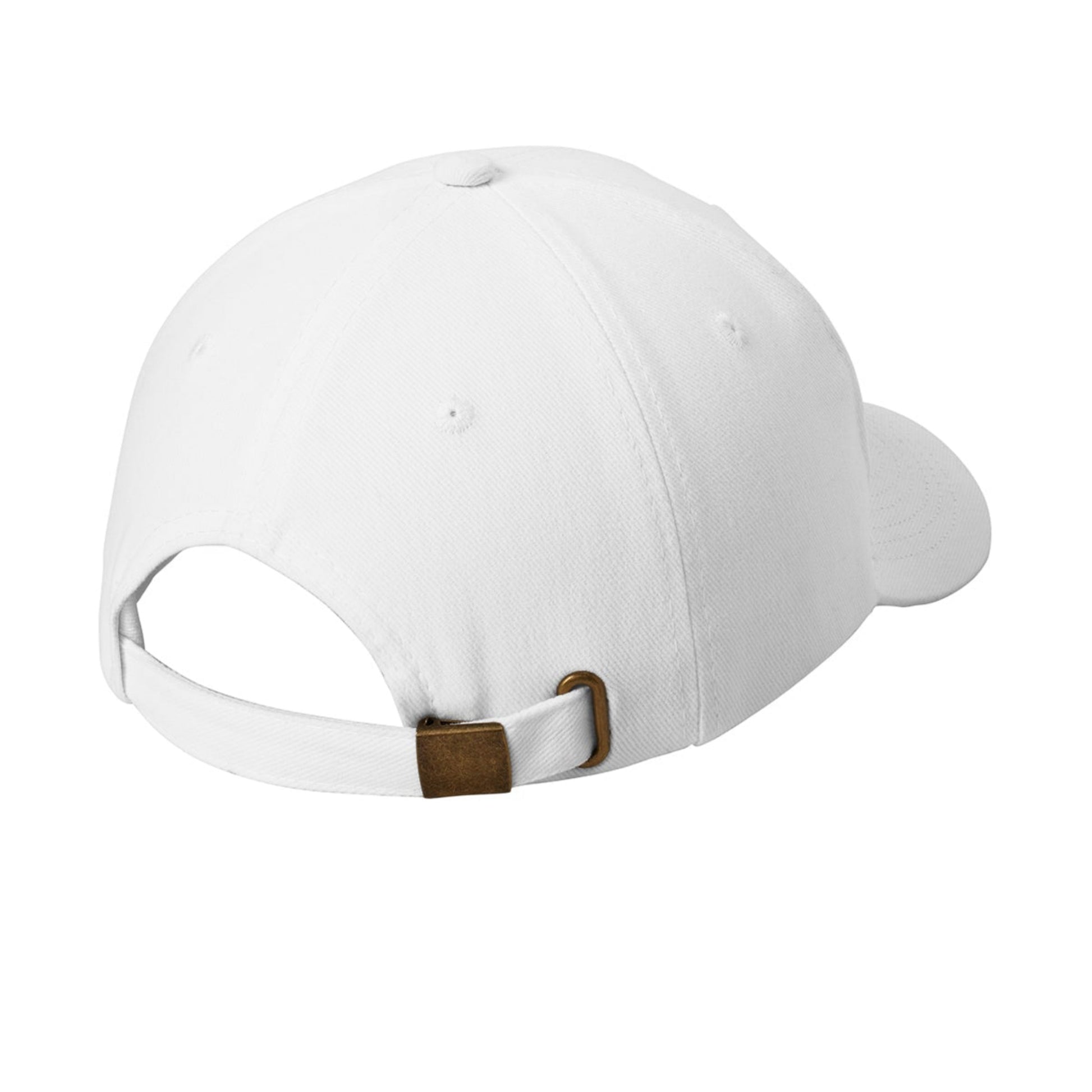 White cap with a brown strap on a white background