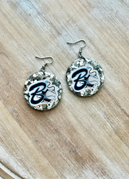 Silver Bombers Baseball Earrings, Bomb Earrings, Georgetown Bombers Jewelry