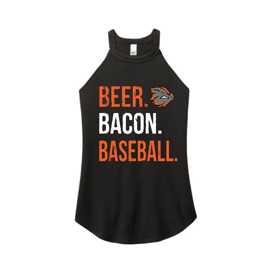 BEER BACON Baseball Tank Top, Pigs Baseball Rocker Tank, Black Baseball Tank