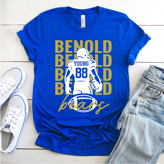 Royal Blue Benold Football Shirt, Football Mom Benold Bears Tee, Football Mom Name Shirt