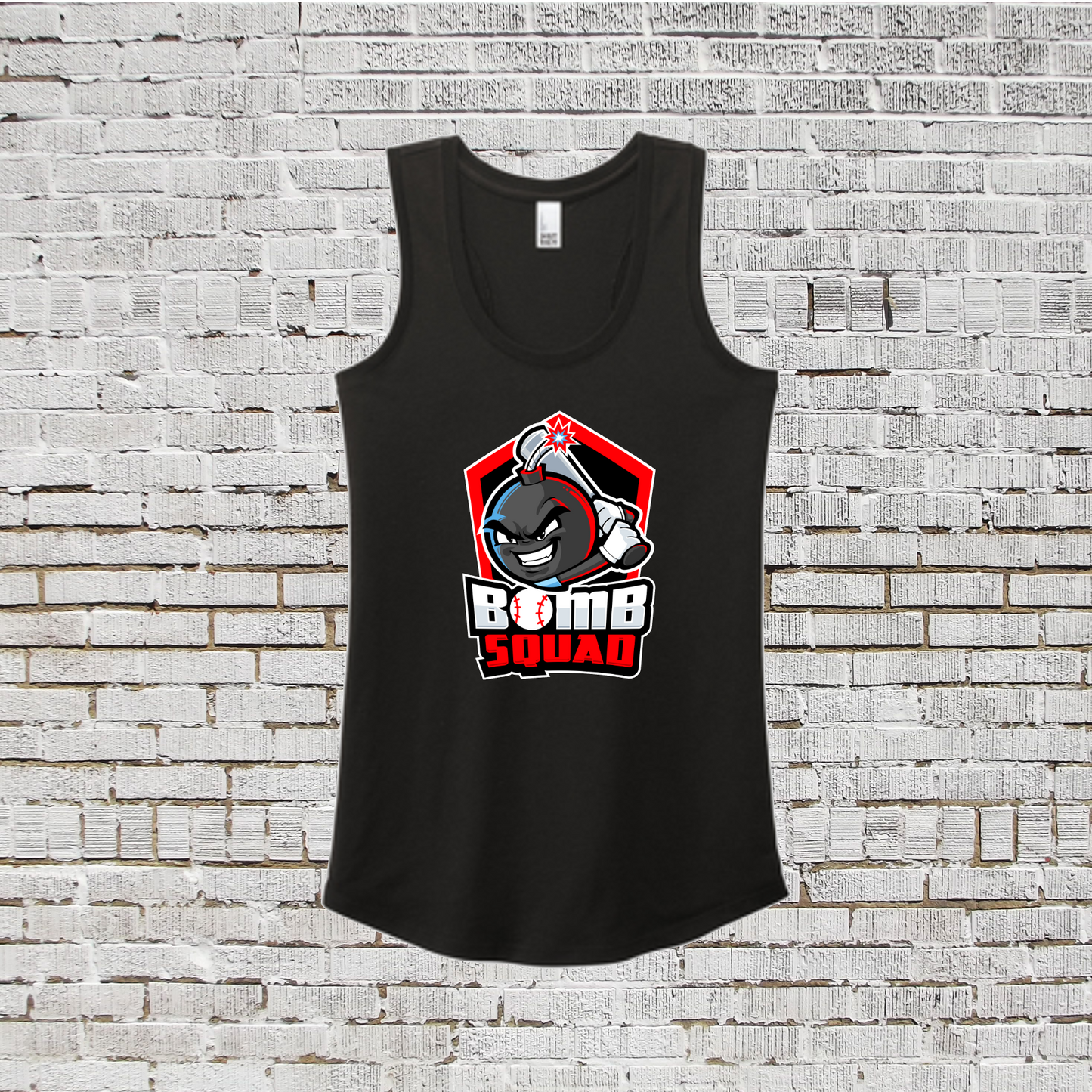 Bomb Squad Baseball Tank Top, Bomb Squad Baseball Tee, Bomb Squad White Tank, Bomb Squad Womens Shirt