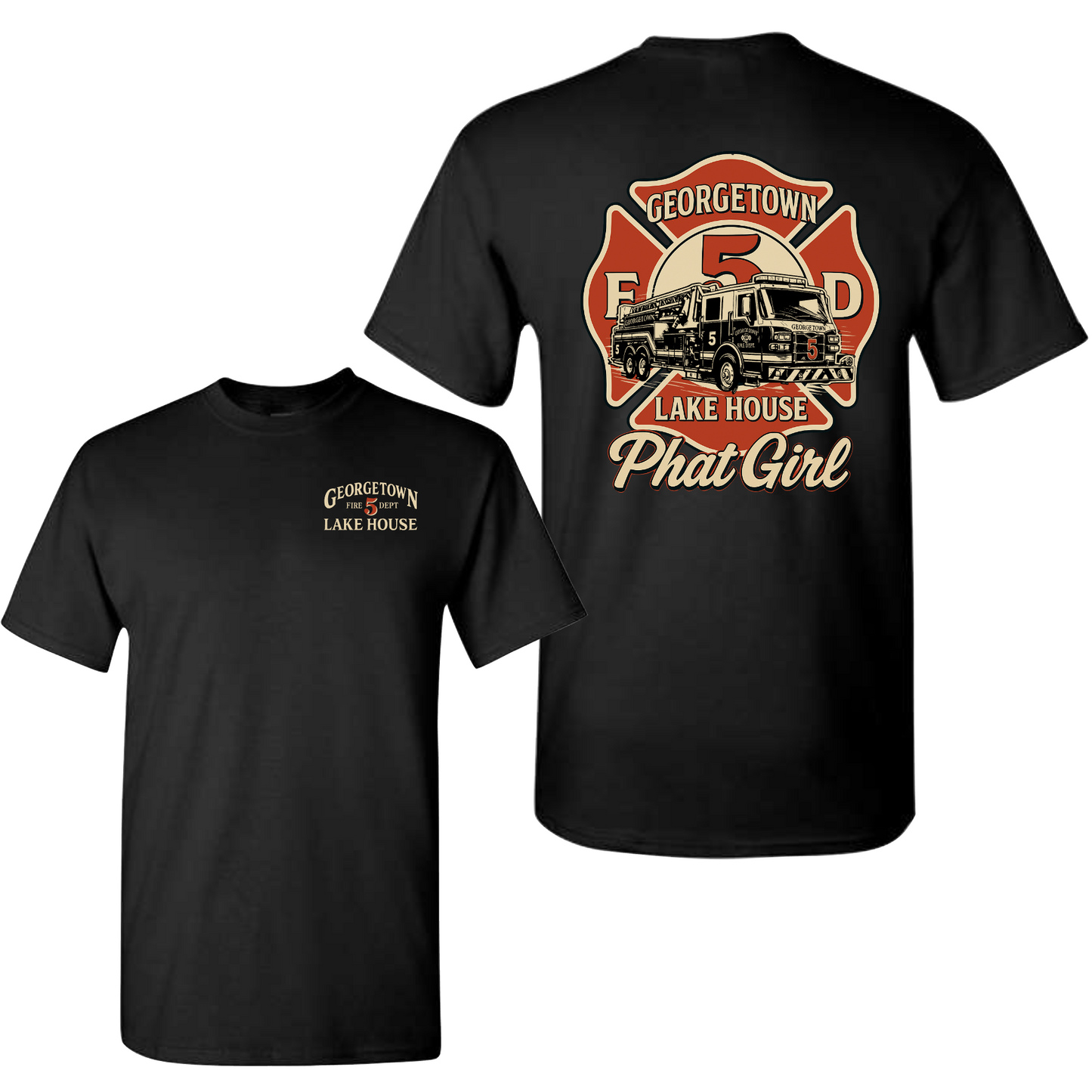 Black Georgetown Fire Dept Tee, Georgetown Lake House Tshirt, Phat Girl Short Sleeve Tee