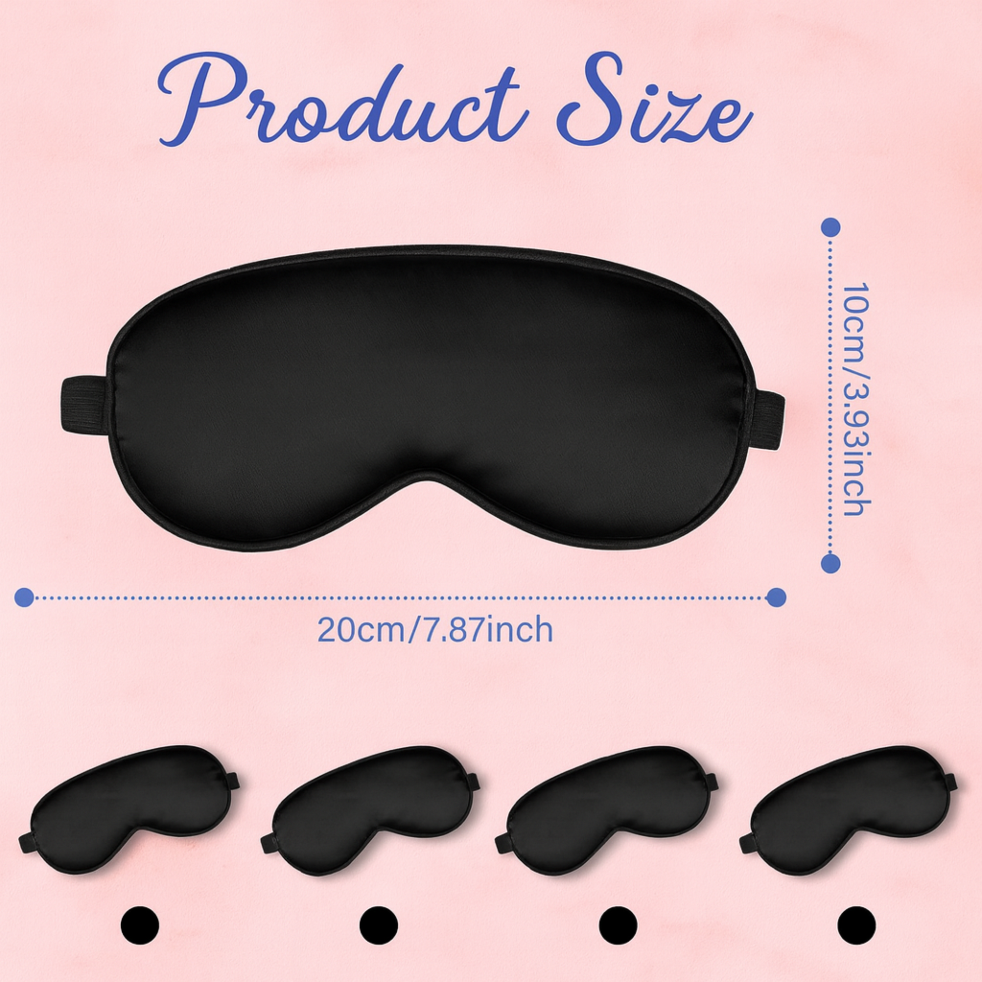 Black sleep mask with measurements on a pink background