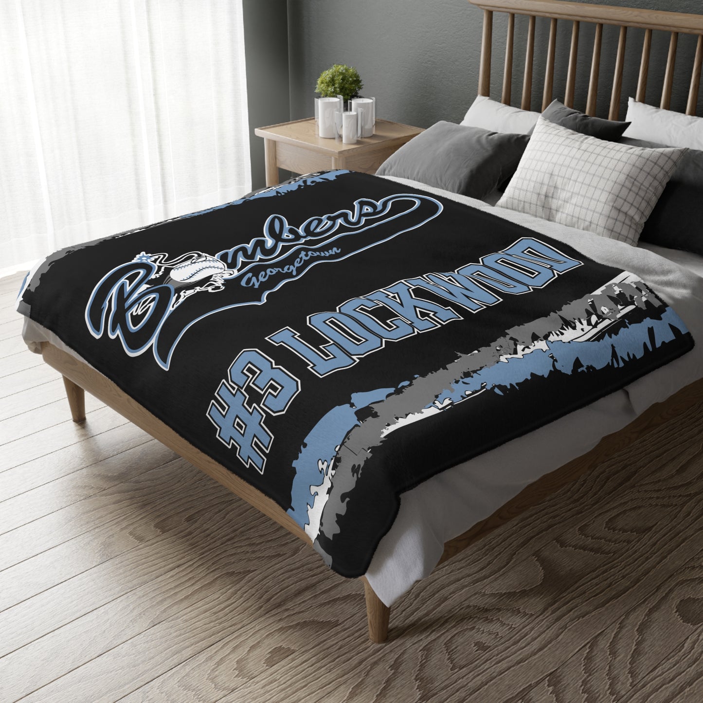Georgetown Bombers Baseball 2 Sided Velveteen Blanket, Custom Player Sports Blanket, Player Name and Number  Minky Blanket