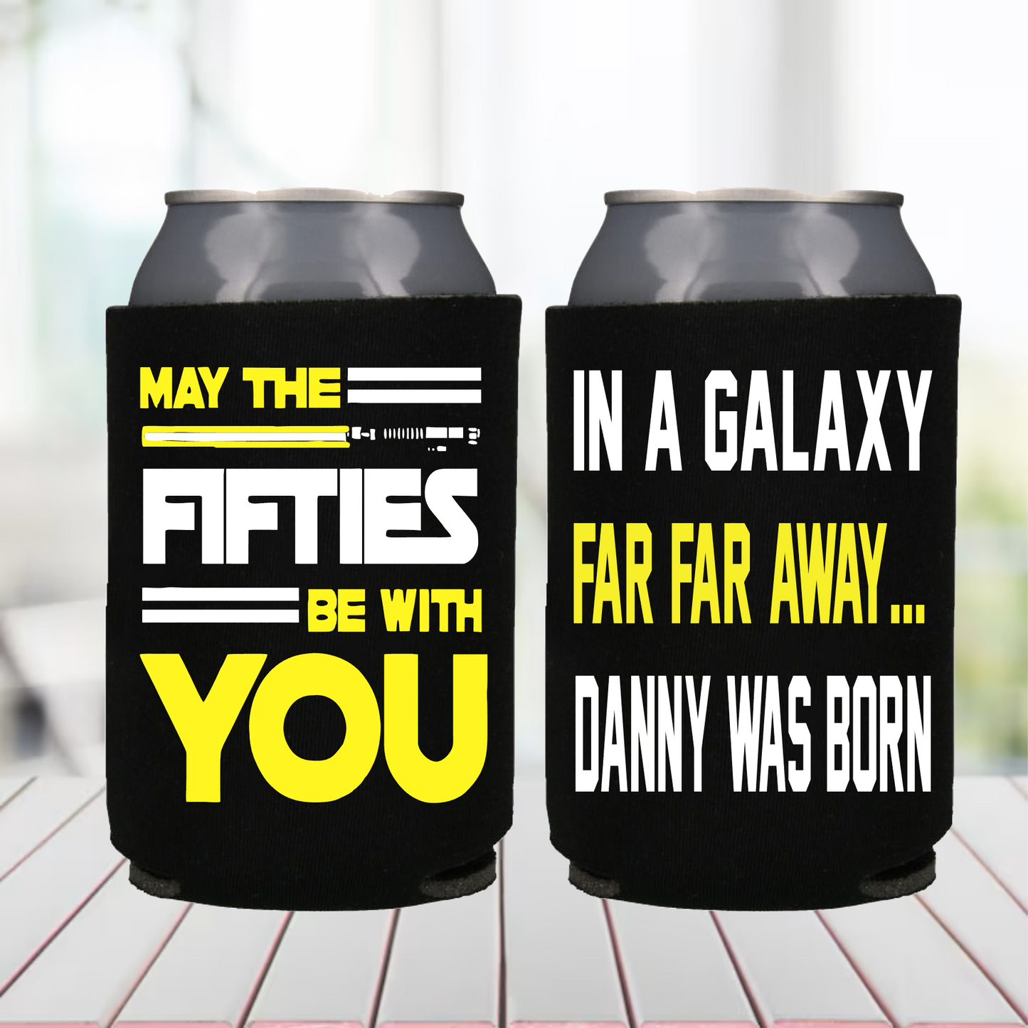 May the Fifties Be With You, 50th Birthday Cans, Star Wars Theme, Gifts for Men, Turning 50 Party Favor, Space Themed Party, Cheers to 50