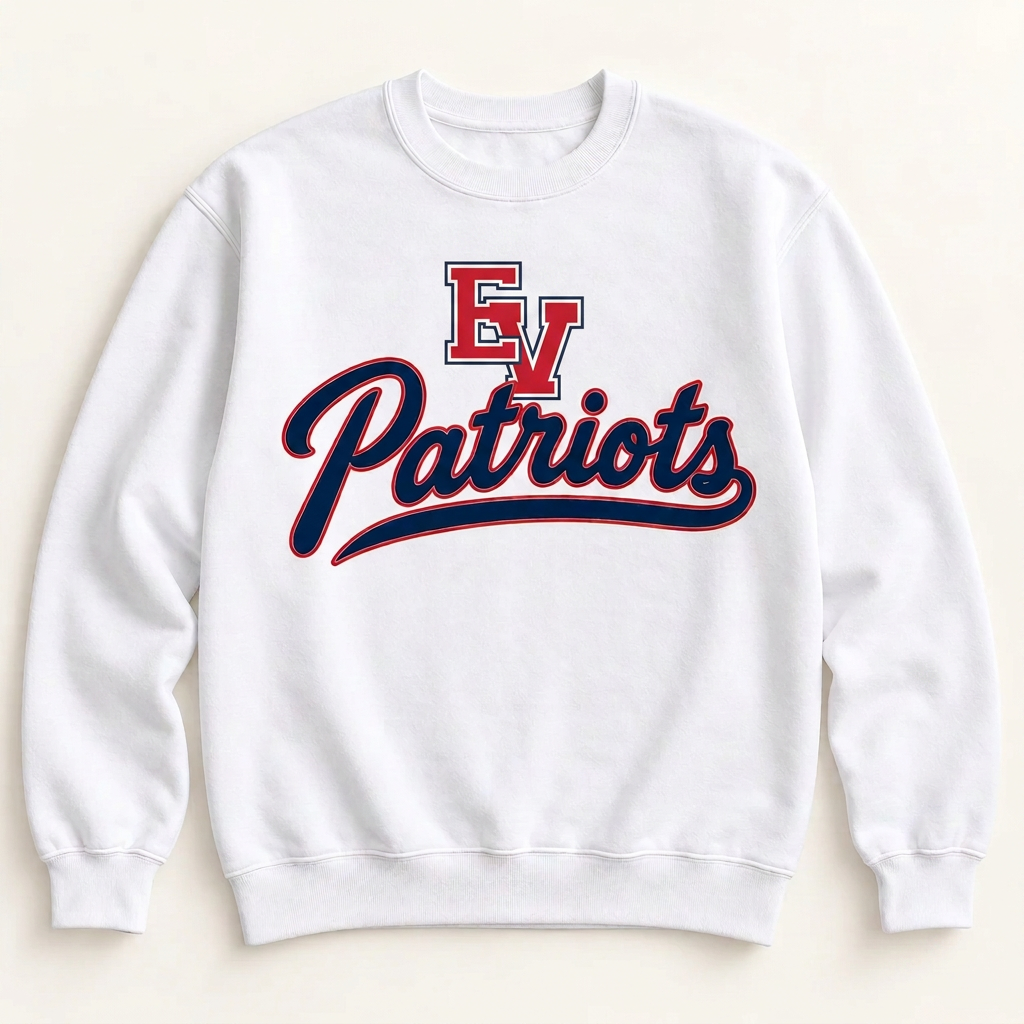 East View EV Patriots Script Crewneck - White with official EV logo