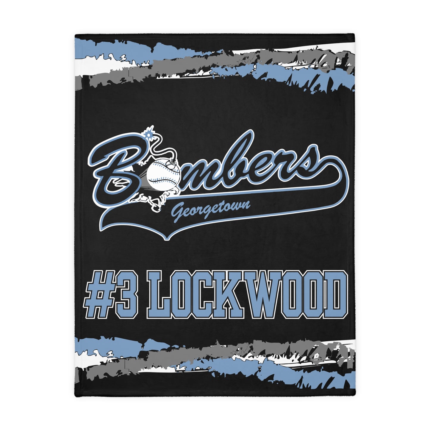 Georgetown Bombers Baseball 2 Sided Velveteen Blanket, Custom Player Sports Blanket, Player Name and Number  Minky Blanket