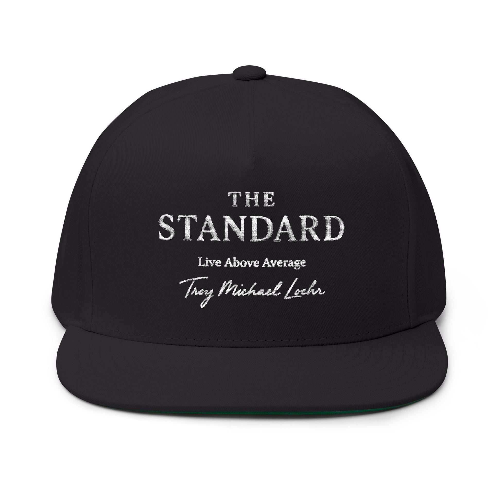 Black cap with 'The Standard' text on a white background