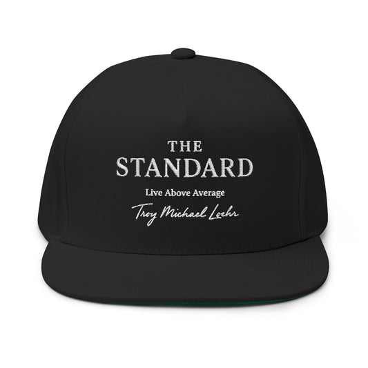 Black cap with 'The Standard' text on a white background