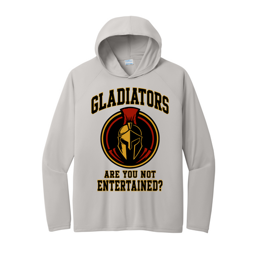 Silver Gladiators Baseball performance hoodie with black gold and red Gladiator helmet and Are You Not Entertained design