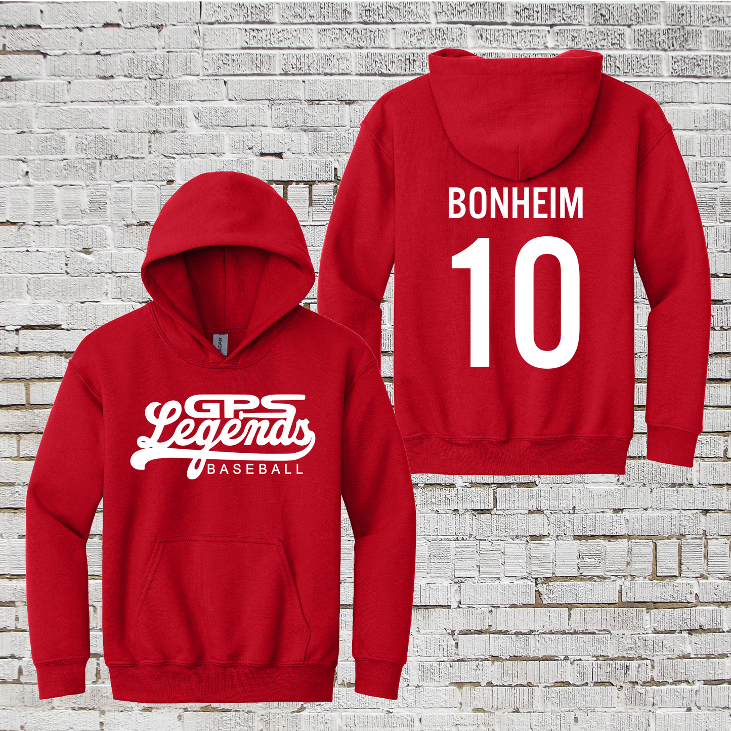 Red Legends Baseball Hoodie, Red Sweatshirt, Red Baseball Sweatshirt
