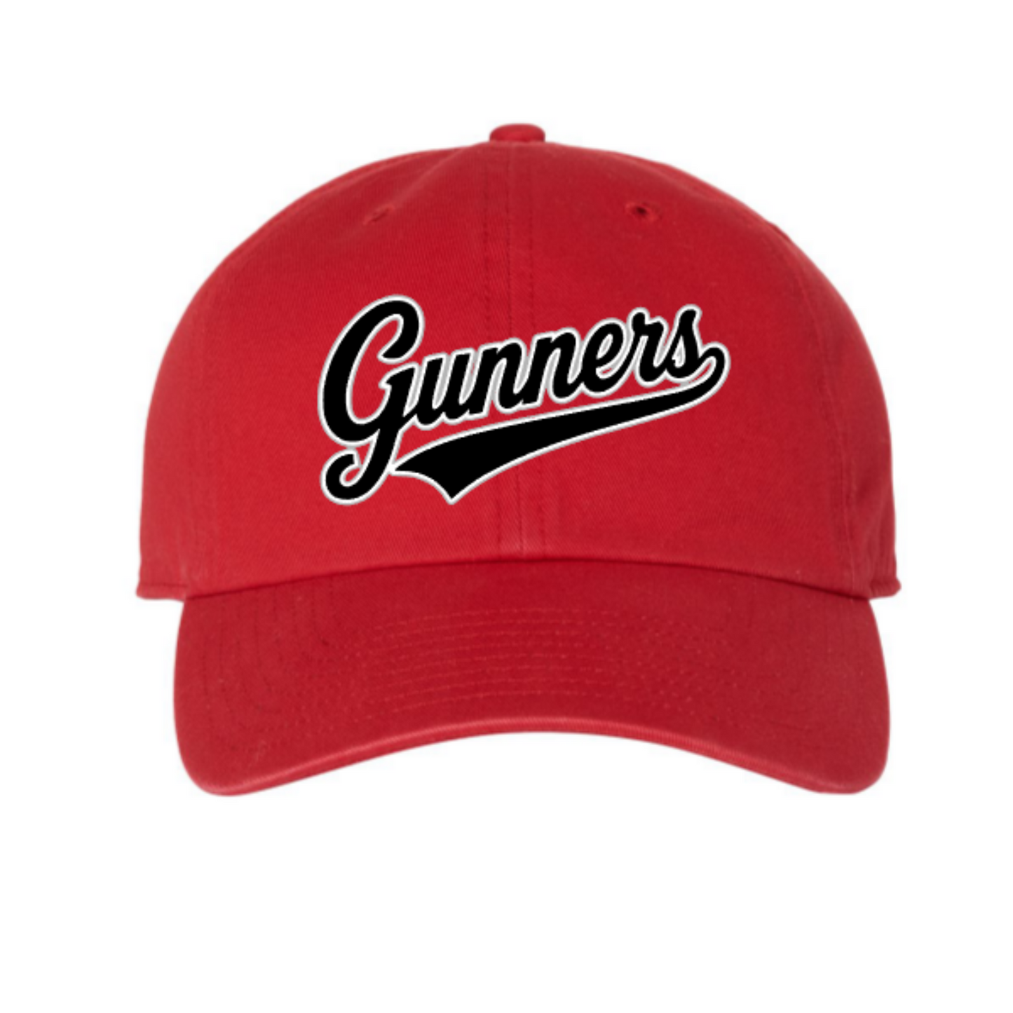 Red Gunners Baseball hat with black and white Gunners script logo