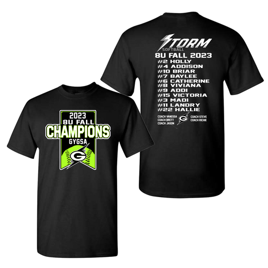 Storm Softball Champions Tee, 8U GYGSA Champions Shirt, Custom Fall Champions Tshirt