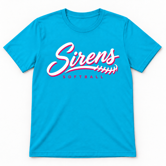 Sirens Softball Blue Script Logo Tee