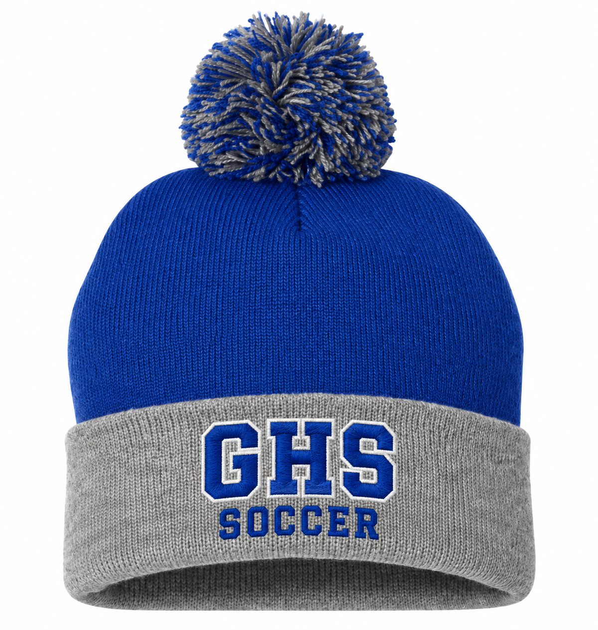 GHS Soccer Royal Blue & Gray Pom Beanie