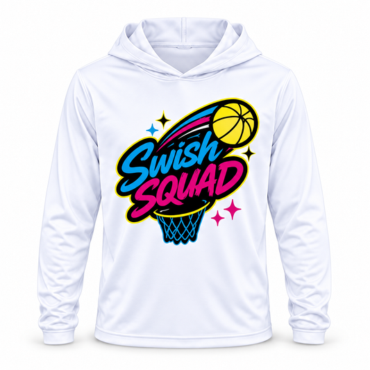 Swish Squad Personalized Hooded Performance Shirt – White