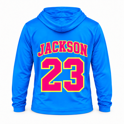 Swish Squad Personalized Hooded Performance Shirt – Neon Blue