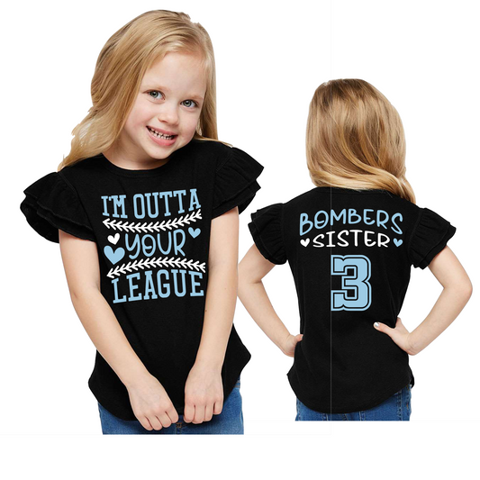 Outta Your League Bombers Sister Shirt, Black Bombers Sister Shirt, Georgetown Bombers Sister, Bombers Sister Ruffle Tee