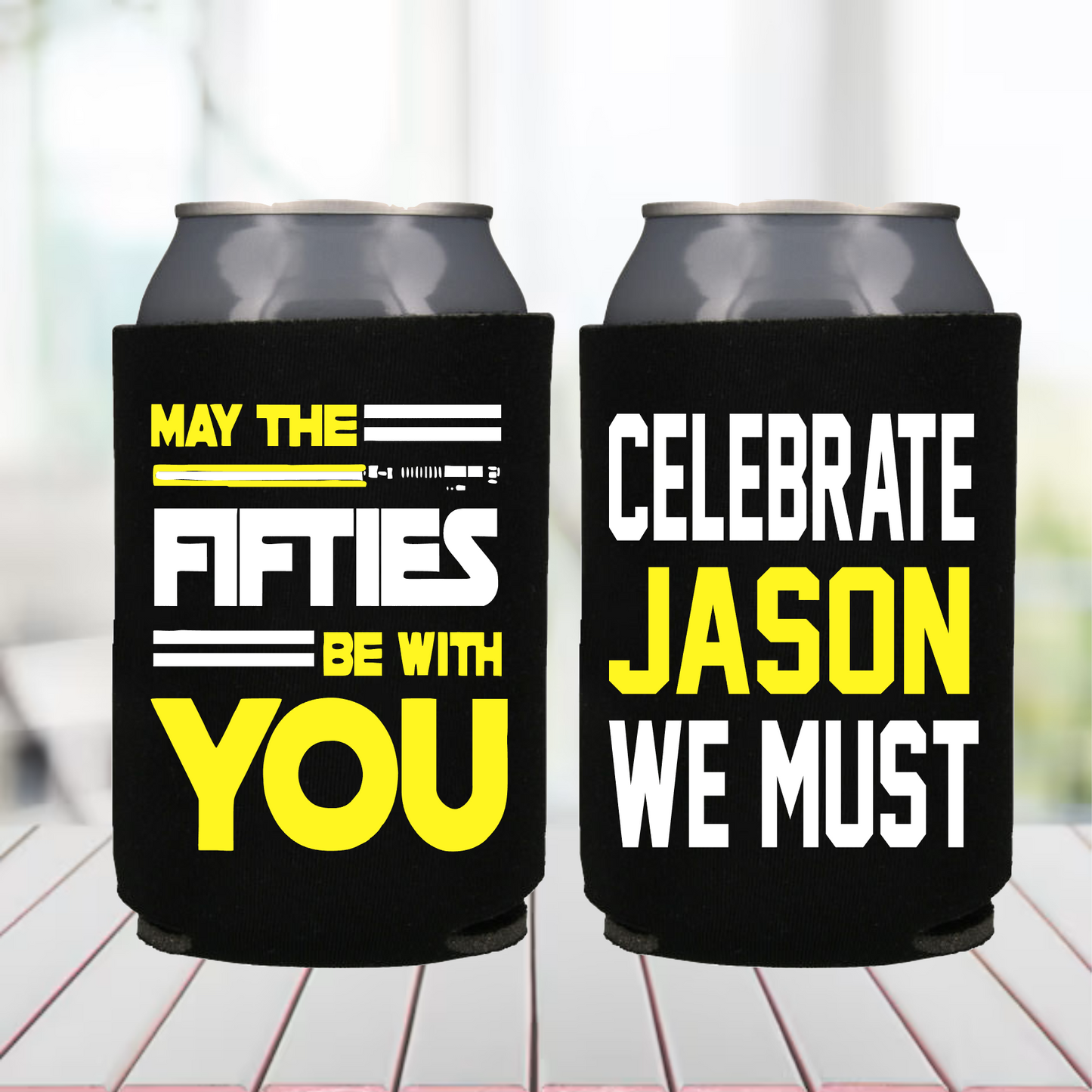 May the Fifties Be With You, 50th Birthday Cans, Star Wars Theme, Gifts for Men, Turning 50 Party Favor, Space Themed Party, Cheers to 50