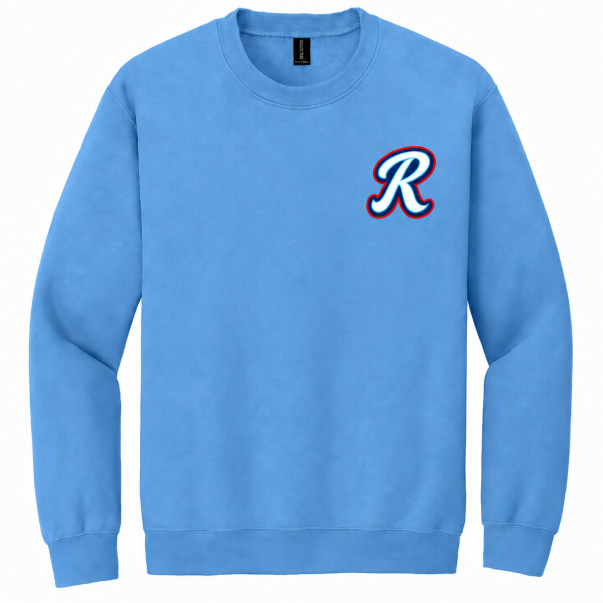 Leander Rangers Baseball blue crewneck sweatshirt with Rangers R left chest logo