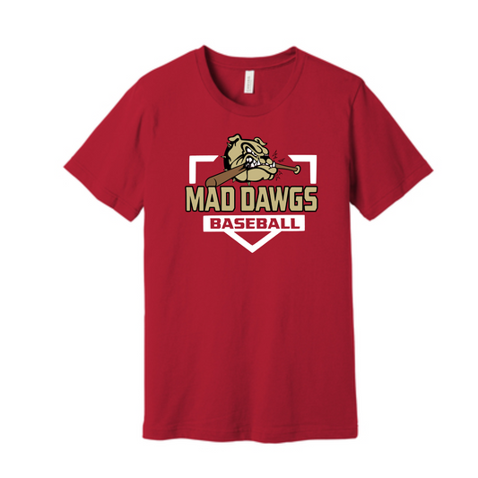 Mad Dawgs Bella and Canvas Storm Baseball Tshirt, Mad Dawgs Baseball Tee, Mad Dawgs Baseball Red Shirt