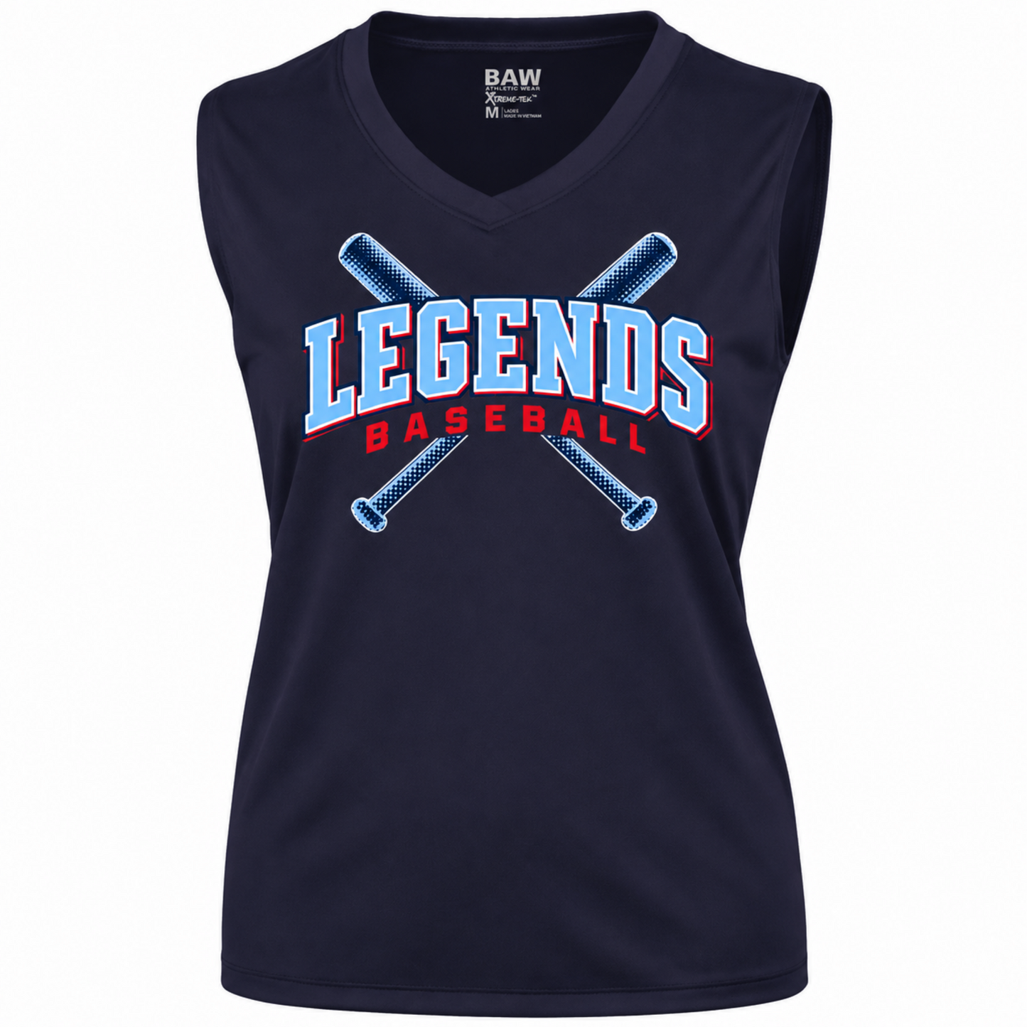 Navy TX Legends Baseball sleeveless performance shirt with crossed-bats design