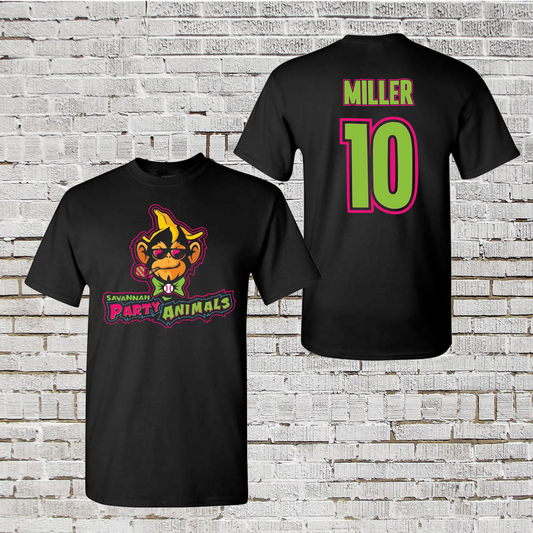 Black Party Animals Tshirt, Name/Number Shirt, Animals Baseball Shirt