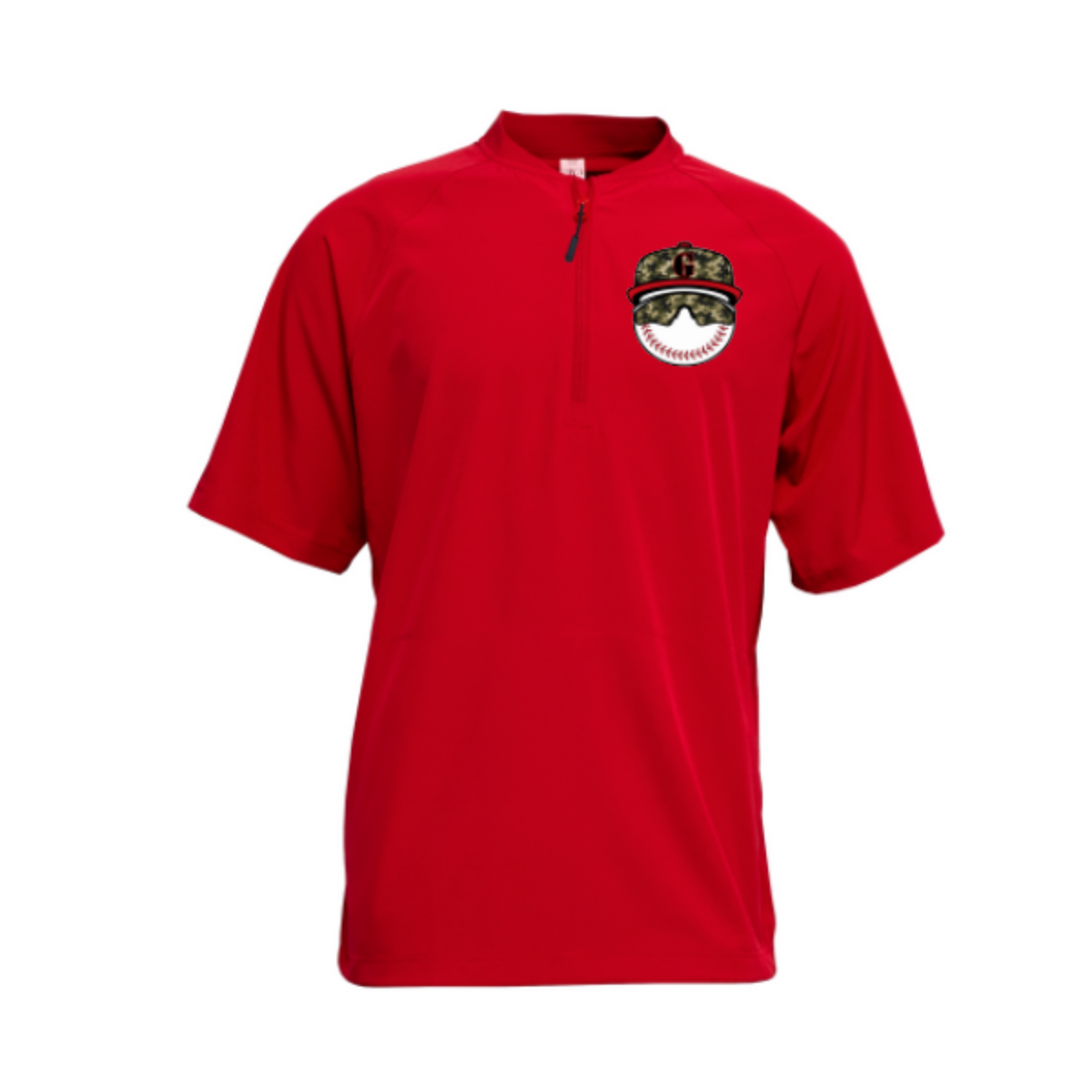 Red Gunners Baseball short sleeve cage jacket with camo baseball logo