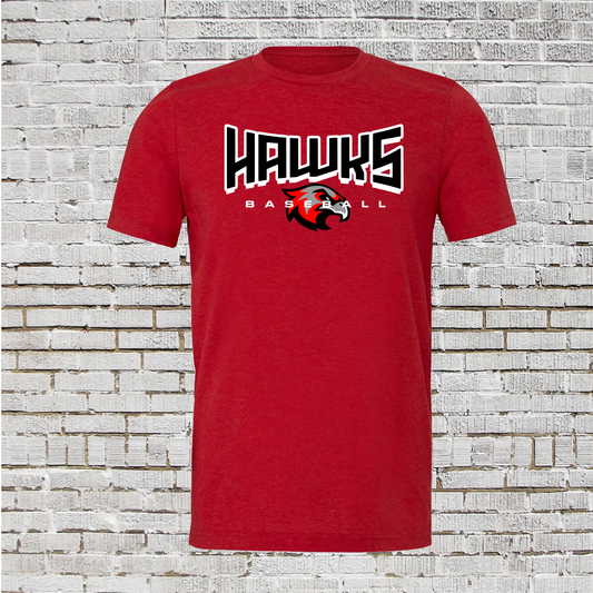 Bella and Canvas Hawks Baseball Tee, Baseball Red Hawks Shirt, Hawks Baseball Tee