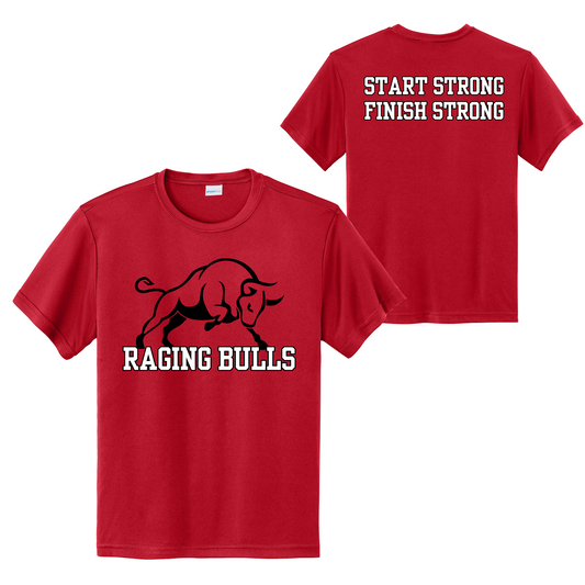 Raging Bulls “Start Strong Finish Strong” Baseball Shirt – Red