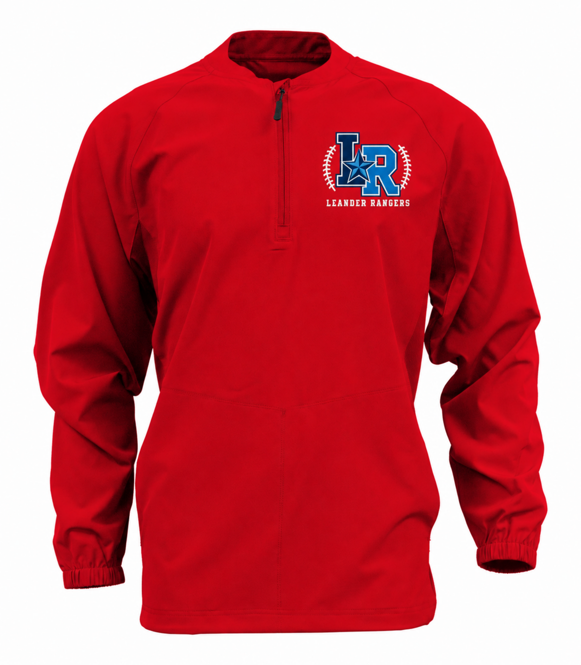 Red Leander Rangers Baseball quarter zip pullover with LR left chest logo