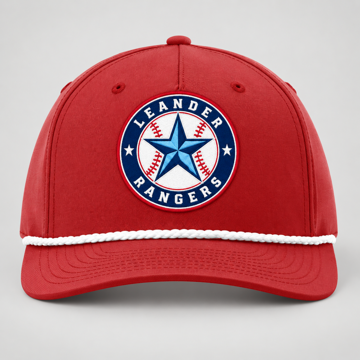 Red Leander Rangers Baseball rope hat with embroidered star and baseball logo