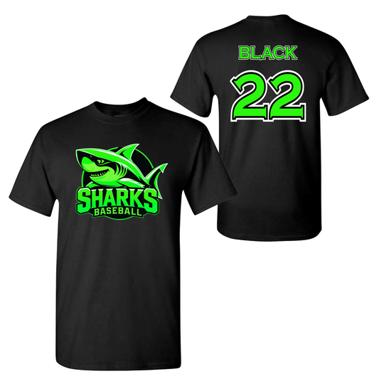 Sharks Baseball Practice Tshirt, Sharks Baseball Tee, Sharks Black Shirt
