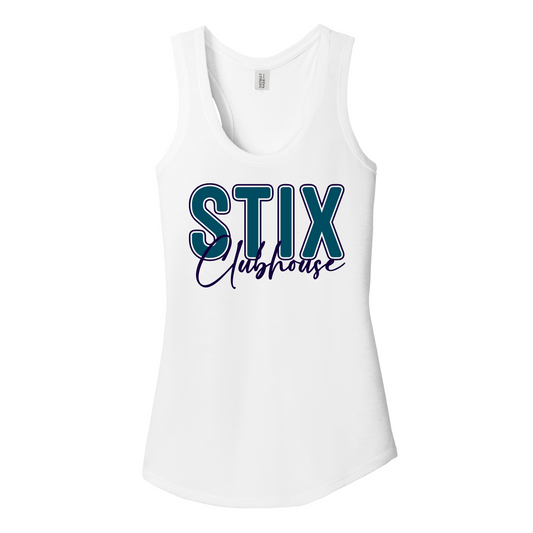 Stix Clubhouse Tank Top, Women's Navy Tank, White Stix Softball Tank Top, District Racerback Tank