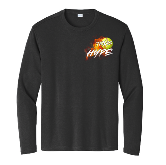 Texas Hype Long Sleeve Tee, Red Texas Hype Softball Shirt, Texas Hype Softball Spiritwear