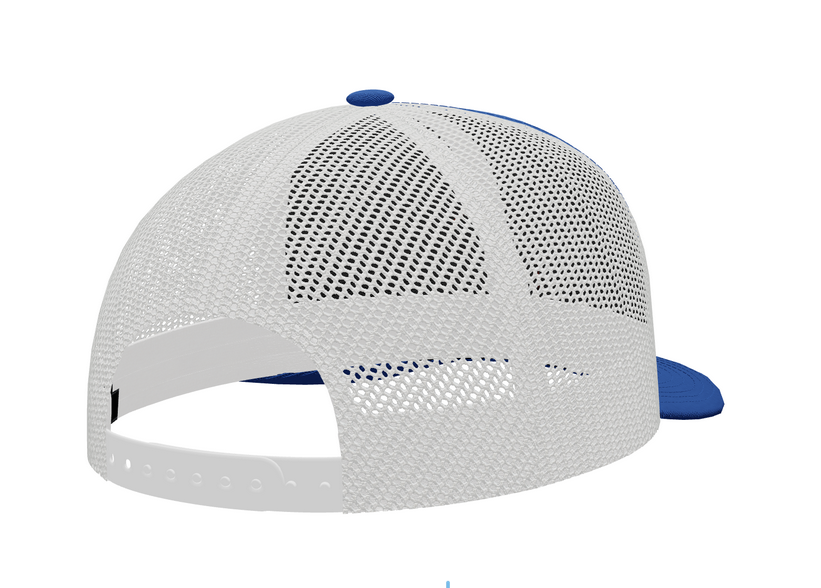 White and blue mesh cap on a white background