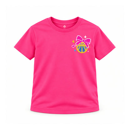 Swish Squad Bow & Basketball Tee – Pink — front view