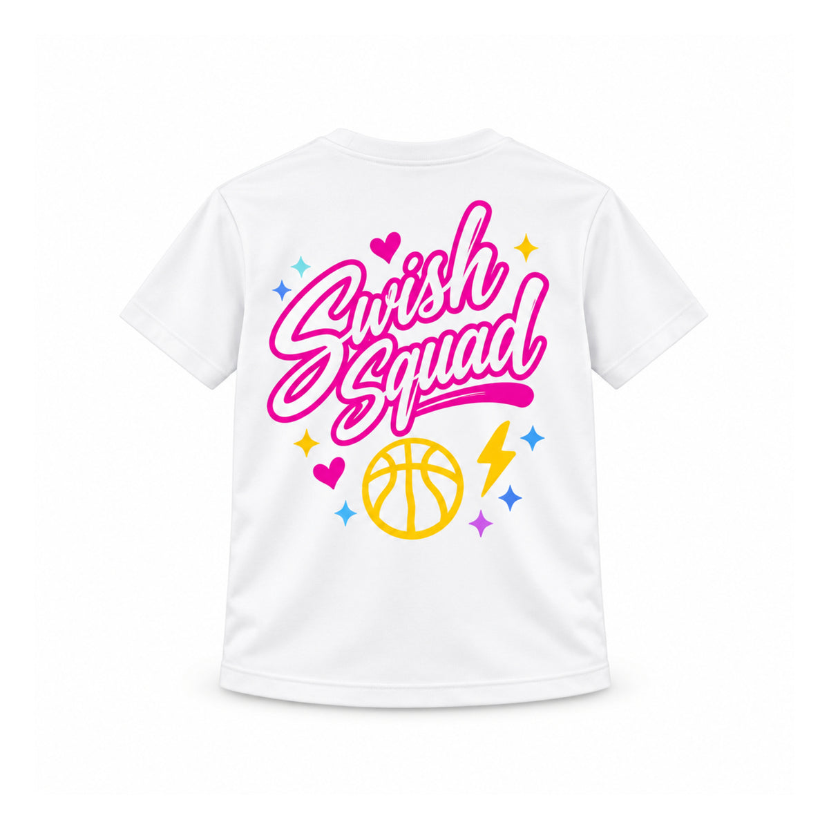 Swish Squad Bow & Basketball Tee – White — back view