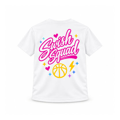 Swish Squad Bow & Basketball Tee – White — back view