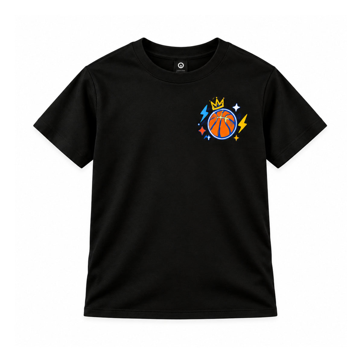 Swish Squad Crown & Basketball Tee – Black — front view